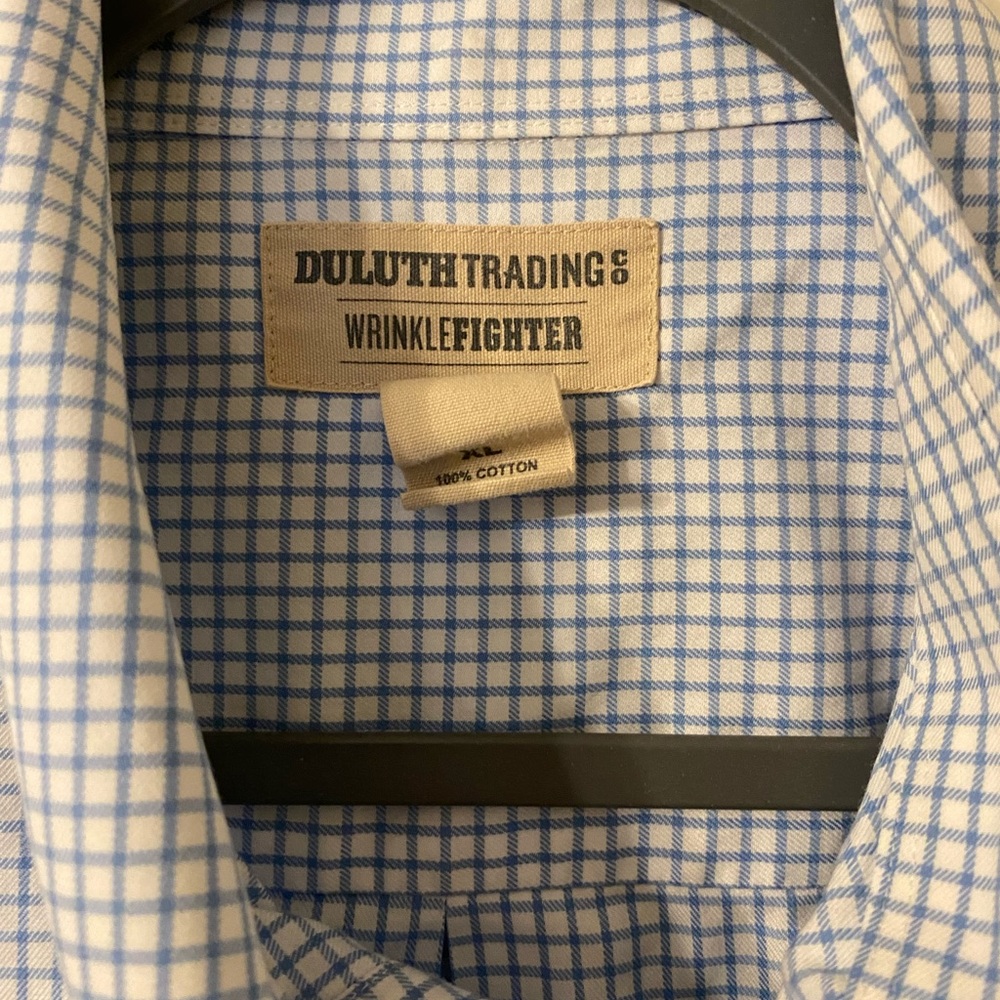 Mens Duluth Trading Co. Wrinkle Fighter‎ Blue White Plaid Button Down Size Large - Picture 2 of 3